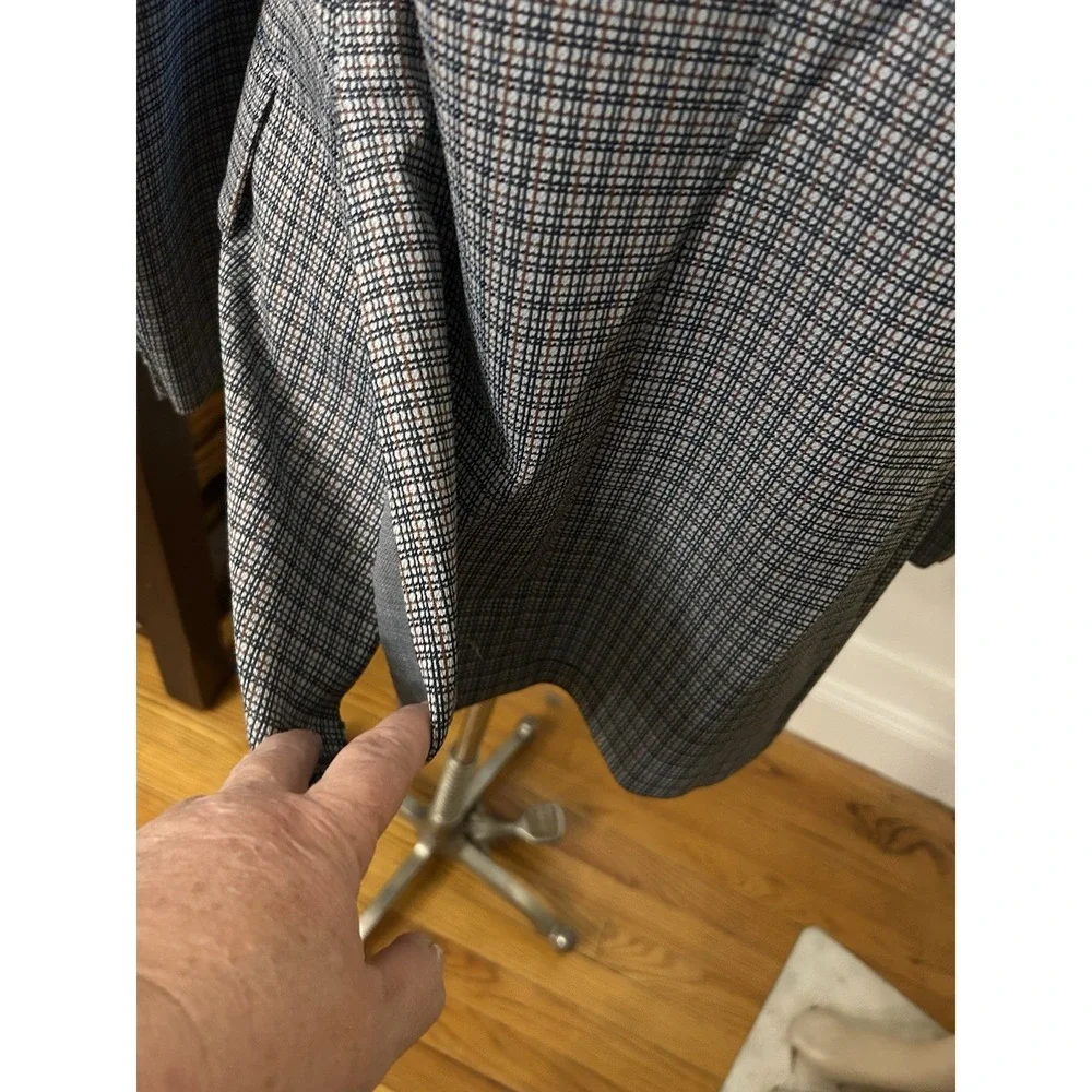 Vtg 70s Blue Gray Maroon Plaid Double Knit Golf Sport Coat Jacket Blazer 40 L